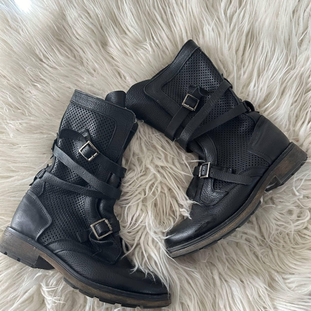 Steve Madden Bosston black leather moto biker‎ boots size 8.5
